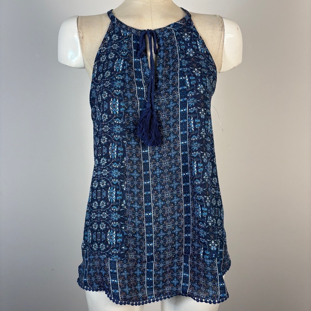 ❤️ Pink Rose Navy Patterned Halter Top S  NWT